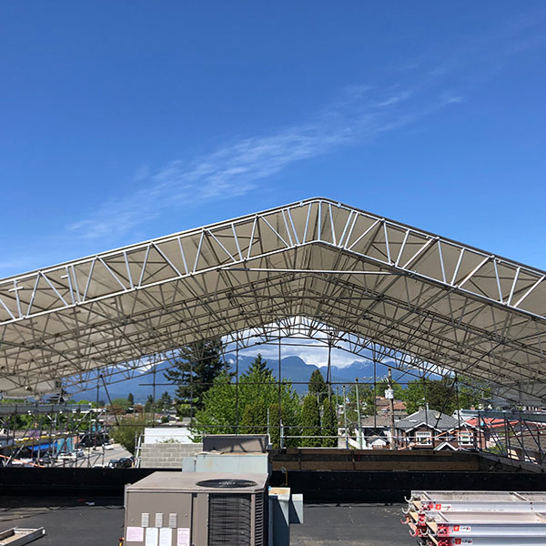 Temporary Roof scaffold build with shrink wrap in Vancouver