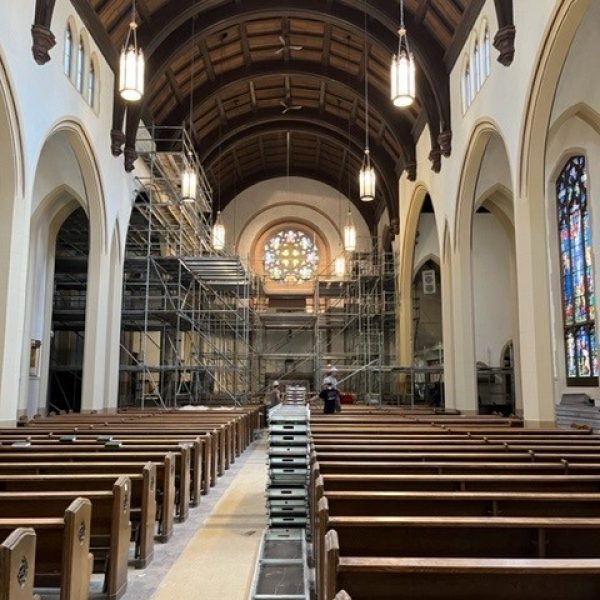 indoor church scaffold access system for interior painting project